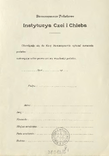 Stowarzyszenie Podatkowe Instytucya Czci i Chleba [Zobowiązanie Inc.:] " Obowiązuję się do Kasy Stowarzyszenia opłacać corocznie podatku ..."