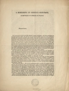 A Messeigneurs les cardinaux-archevêques, archevêques et évêques de France