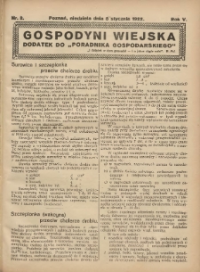 Gospodyni Wiejska: dodatek do &bdquo;Poradnika Gospodarskiego&rdquo; 1922.01.08 R.5 Nr2