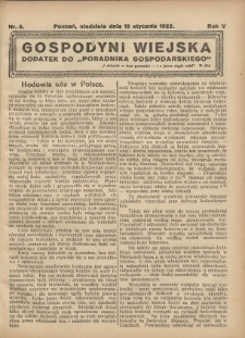 Gospodyni Wiejska: dodatek do &bdquo;Poradnika Gospodarskiego&rdquo; 1922.01.15 R.5 Nr3