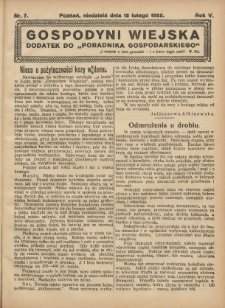 Gospodyni Wiejska: dodatek do &bdquo;Poradnika Gospodarskiego&rdquo; 1922.02.12 R.5 Nr7