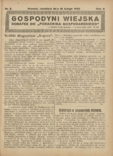 Gospodyni Wiejska: dodatek do &bdquo;Poradnika Gospodarskiego&rdquo; 1922.02.19 R.5 Nr8