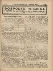 Gospodyni Wiejska: dodatek do &bdquo;Poradnika Gospodarskiego&rdquo; 1922.04.02 R.5 Nr10-14