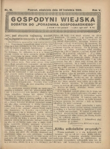 Gospodyni Wiejska: dodatek do &bdquo;Poradnika Gospodarskiego&rdquo; 1922.04.30 R.5 Nr18