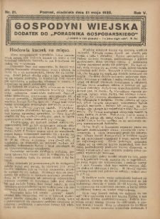 Gospodyni Wiejska: dodatek do &bdquo;Poradnika Gospodarskiego&rdquo; 1922.05.21 R.5 Nr21