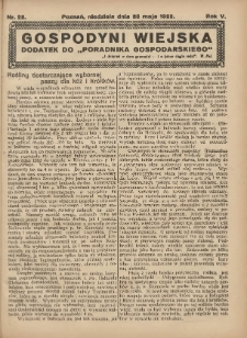 Gospodyni Wiejska: dodatek do &bdquo;Poradnika Gospodarskiego&rdquo; 1922.05.28 R.5 Nr22