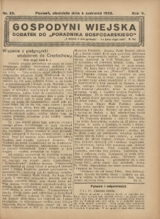 Gospodyni Wiejska: dodatek do &bdquo;Poradnika Gospodarskiego&rdquo; 1922.06.04 R.5 Nr23