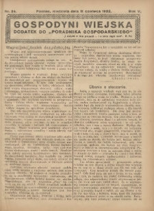 Gospodyni Wiejska: dodatek do &bdquo;Poradnika Gospodarskiego&rdquo; 1922.06.11 R.5 Nr24
