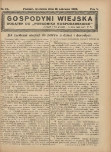 Gospodyni Wiejska: dodatek do &bdquo;Poradnika Gospodarskiego&rdquo; 1922.06.18 R.5 Nr25