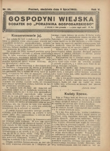 Gospodyni Wiejska: dodatek do &bdquo;Poradnika Gospodarskiego&rdquo; 1922.07.09 R.5 Nr28