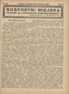 Gospodyni Wiejska: dodatek do &bdquo;Poradnika Gospodarskiego&rdquo; 1922.07.16 R.5 Nr29