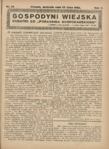 Gospodyni Wiejska: dodatek do &bdquo;Poradnika Gospodarskiego&rdquo; 1922.07.23 R.5 Nr30