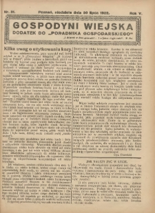 Gospodyni Wiejska: dodatek do &bdquo;Poradnika Gospodarskiego&rdquo; 1922.07.30 R.5 Nr31