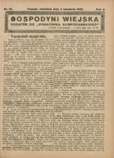 Gospodyni Wiejska: dodatek do &bdquo;Poradnika Gospodarskiego&rdquo; 1922.09.03 R.5 Nr36