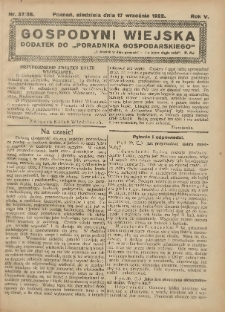 Gospodyni Wiejska: dodatek do &bdquo;Poradnika Gospodarskiego&rdquo; 1922.09.17 R.5 Nr37-38