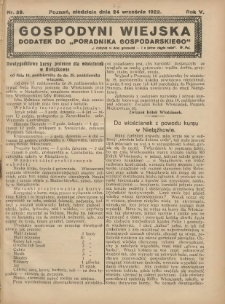 Gospodyni Wiejska: dodatek do &bdquo;Poradnika Gospodarskiego&rdquo; 1922.09.24 R.5 Nr39
