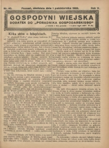 Gospodyni Wiejska: dodatek do &bdquo;Poradnika Gospodarskiego&rdquo; 1922.10.01 R.5 Nr40