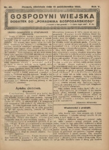 Gospodyni Wiejska: dodatek do &bdquo;Poradnika Gospodarskiego&rdquo; 1922.10.15 R.5 Nr42