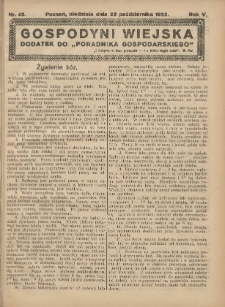 Gospodyni Wiejska: dodatek do &bdquo;Poradnika Gospodarskiego&rdquo; 1922.10.22 R.5 Nr43