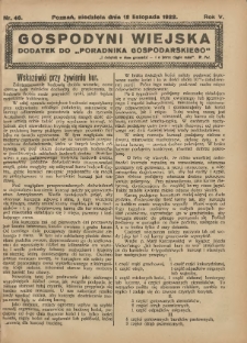 Gospodyni Wiejska: dodatek do &bdquo;Poradnika Gospodarskiego&rdquo; 1922.11.12 R.5 Nr46