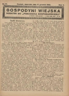 Gospodyni Wiejska: dodatek do &bdquo;Poradnika Gospodarskiego&rdquo; 1922.12.17 R.5 Nr51