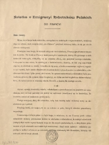 Notatka o Emigracyi Robotników Polskich do Francyi