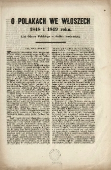 O Polakach we Włoszech 1848 i 1849 roku : list Oficera Polskiego w służbie sardyński&eacute;j