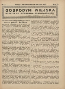Gospodyni Wiejska: dodatek do &bdquo;Poradnika Gospodarskiego&rdquo; 1923.01.14 R.6 Nr2