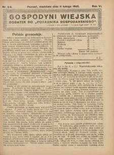 Gospodyni Wiejska: dodatek do &bdquo;Poradnika Gospodarskiego&rdquo; 1923.02.11 R.6 Nr5-6