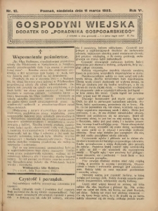 Gospodyni Wiejska: dodatek do &bdquo;Poradnika Gospodarskiego&rdquo; 1923.03.11 R.6 Nr10