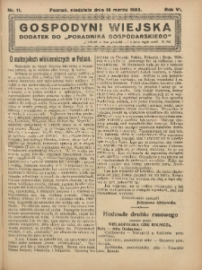 Gospodyni Wiejska: dodatek do &bdquo;Poradnika Gospodarskiego&rdquo; 1923.03.18 R.6 Nr11