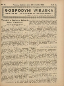 Gospodyni Wiejska: dodatek do &bdquo;Poradnika Gospodarskiego&rdquo; 1923.04.29 R.6 Nr17
