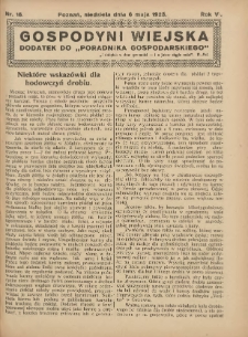 Gospodyni Wiejska: dodatek do &bdquo;Poradnika Gospodarskiego&rdquo; 1923.05.06 R.6 Nr18