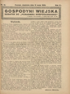 Gospodyni Wiejska: dodatek do &bdquo;Poradnika Gospodarskiego&rdquo; 1923.05.13 R.6 Nr19