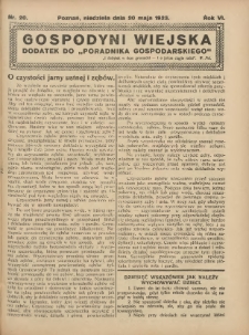 Gospodyni Wiejska: dodatek do &bdquo;Poradnika Gospodarskiego&rdquo; 1923.05.20 R.6 Nr20