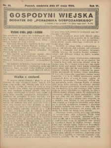 Gospodyni Wiejska: dodatek do &bdquo;Poradnika Gospodarskiego&rdquo; 1923.05.27 R.6 Nr21
