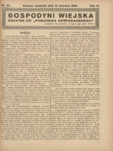 Gospodyni Wiejska: dodatek do &bdquo;Poradnika Gospodarskiego&rdquo; 1923.06.10 R.6 Nr23