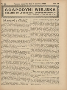 Gospodyni Wiejska: dodatek do &bdquo;Poradnika Gospodarskiego&rdquo; 1923.06.17 R.6 Nr24