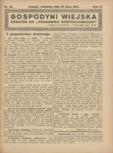 Gospodyni Wiejska: dodatek do &bdquo;Poradnika Gospodarskiego&rdquo; 1923.07.29 R.6 Nr30