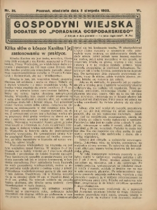 Gospodyni Wiejska: dodatek do &bdquo;Poradnika Gospodarskiego&rdquo; 1923.08.05 R.6 Nr31