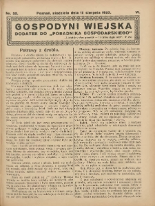 Gospodyni Wiejska: dodatek do &bdquo;Poradnika Gospodarskiego&rdquo; 1923.08.12 R.6 Nr32
