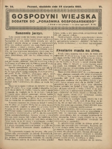 Gospodyni Wiejska: dodatek do &bdquo;Poradnika Gospodarskiego&rdquo; 1923.08.26 R.6 Nr34
