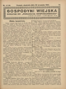 Gospodyni Wiejska: dodatek do &bdquo;Poradnika Gospodarskiego&rdquo; 1923.09.23 R.6 Nr37-38