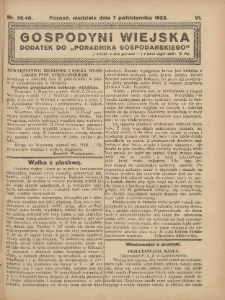 Gospodyni Wiejska: dodatek do &bdquo;Poradnika Gospodarskiego&rdquo; 1923.10.07 R.6 Nr39-40