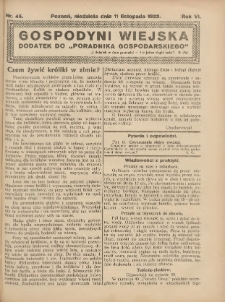 Gospodyni Wiejska: dodatek do &bdquo;Poradnika Gospodarskiego&rdquo; 1923.11.11 R.6 Nr45