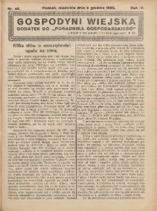 Gospodyni Wiejska: dodatek do &bdquo;Poradnika Gospodarskiego&rdquo; 1923.12.02 R.6 Nr48