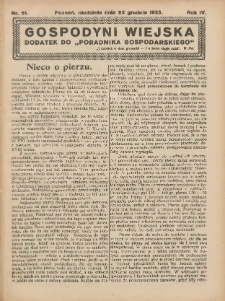 Gospodyni Wiejska: dodatek do &bdquo;Poradnika Gospodarskiego&rdquo; 1923.12.23 R.6 Nr51