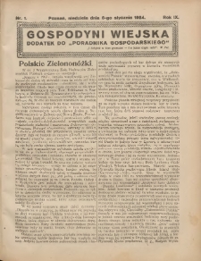 Gospodyni Wiejska: dodatek do &bdquo;Poradnika Gospodarskiego&rdquo; 1924.01.06 R.9 Nr1