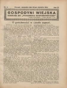 Gospodyni Wiejska: dodatek do &bdquo;Poradnika Gospodarskiego&rdquo; 1924.01.20 R.9 Nr3