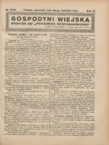 Gospodyni Wiejska: dodatek do &bdquo;Poradnika Gospodarskiego&rdquo; 1924.04.20 R.11 Nr15-16